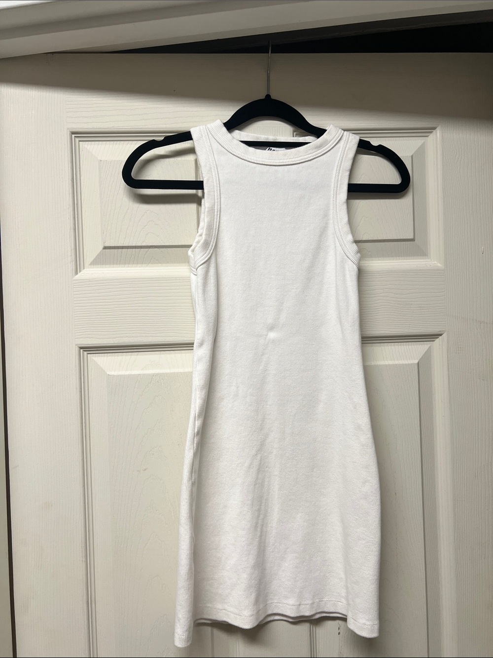 95% Organic Cotton White Sleeveless Tank Dress - Classic Ribbed Style